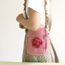 Three-color Patches Handcrafted Flowers Bouyi Womens Bag Summer Fresh Plaid small cloth bag