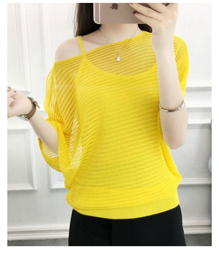 Mùa hè 2018 mới mỏng áo dơi rỗng áo sơ mi nữ rộng kích thước set áo len lụa băng lưới áo ghi lê len cho nữ