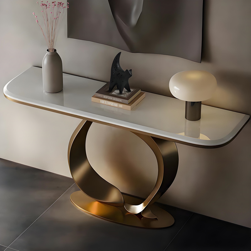 Light Luxury Style Stainless Steel Foyer Table, High-End Modern Minimalist Entryway Double Fish Foyer Table, Villa End View Table, Side Table