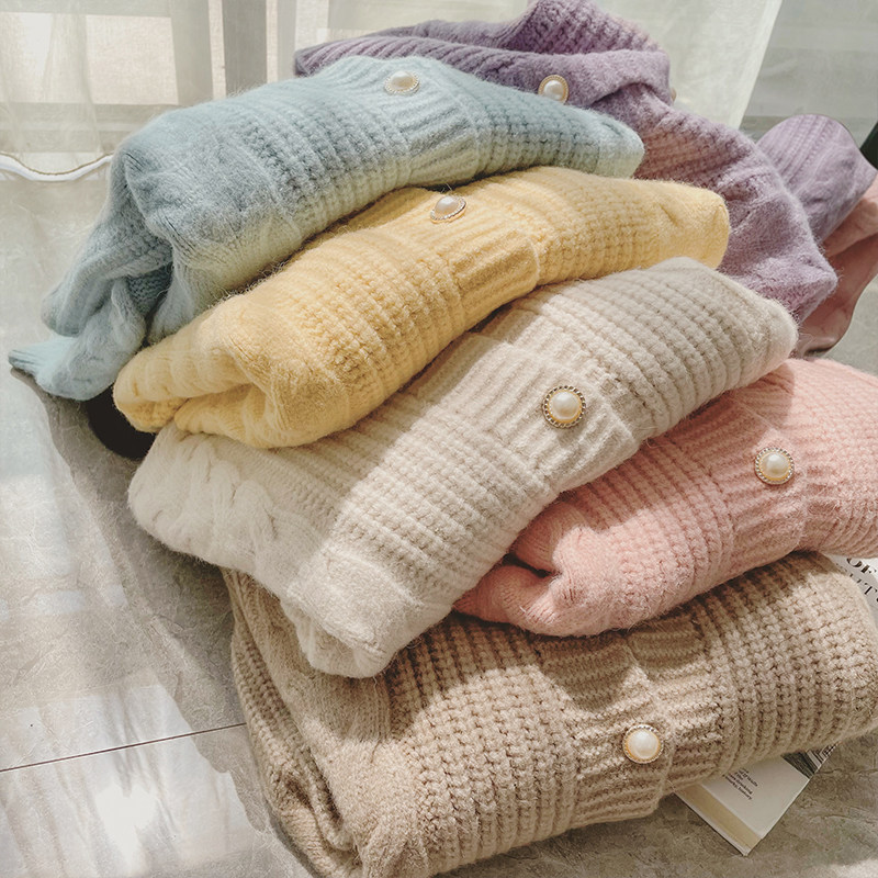 Orange Meow Home Sweater Jacket Woman Autumn Winter Chic Korean Ensemble Gentle Loose 100 Hitch Soft Milk Long Sleeve Knit Cardiovert Blouse