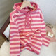 Orange Meow's pink hooded striped sweater jacket women's 2023 autumn new loose lazy wind pullover top