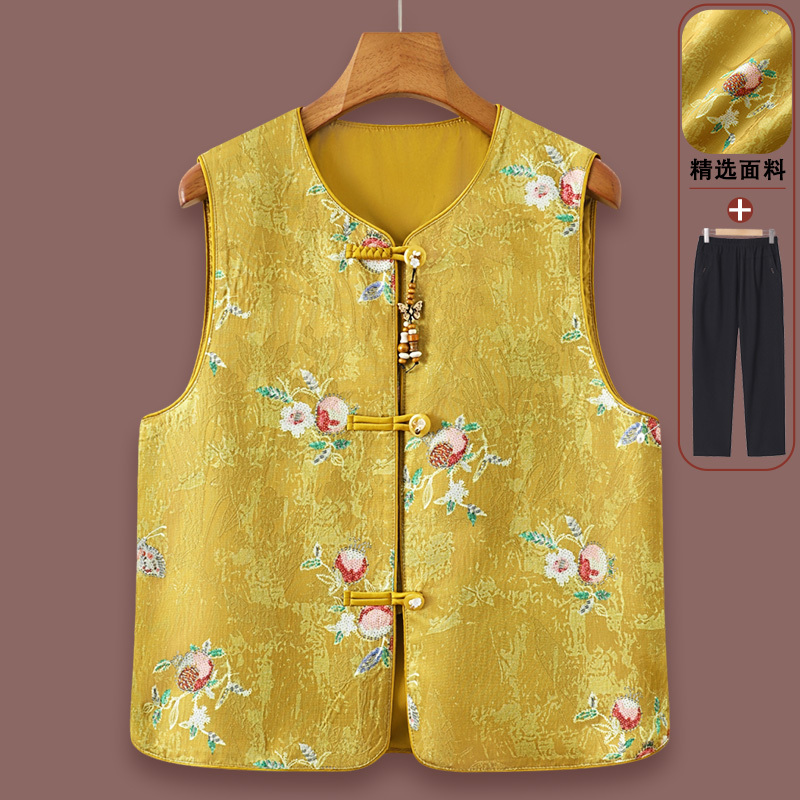 New Chinese-Style Sleeveless Vest for Mothers, Jacquard Vest for Middle-Aged and Elderly Women, Retro National Style Floral Vest for Spring