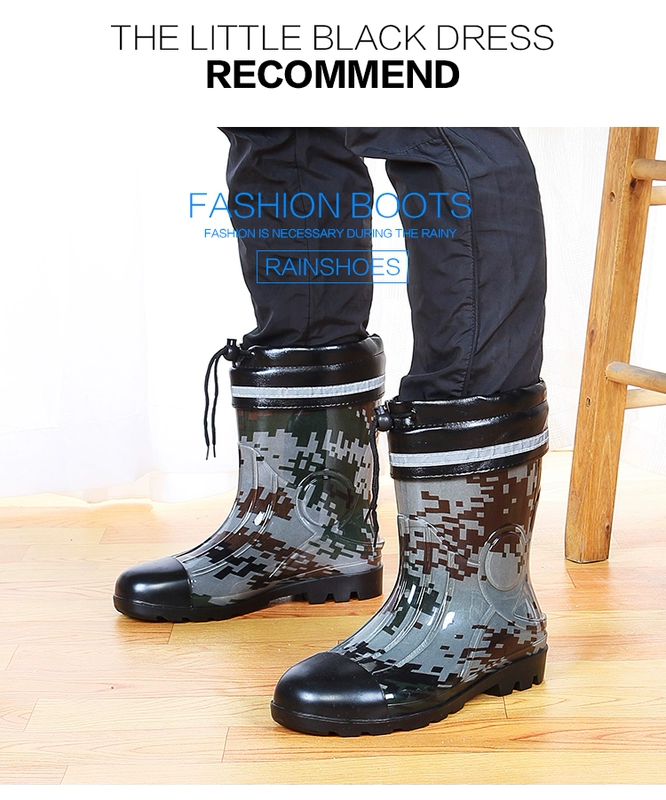 Sản phẩm mới Sanmingmei không thấm nước màu sắc trẻ trung phù hợp với giày đi mưa bằng nhựa nam mùa xuân và mùa thu trung niên chống trượt ấm giày đi giày cao su - Rainshoes