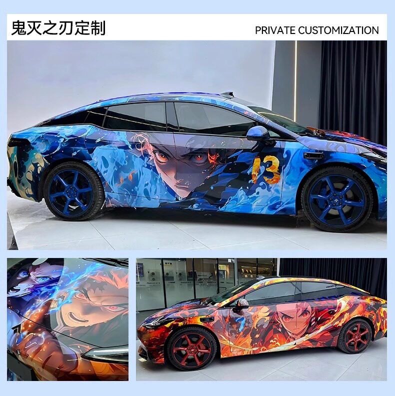 Car Color Change Film, Custom Design Graphic Film, Anime Cartoon Car Body Painting, Decorative Decals, 2D Stickers