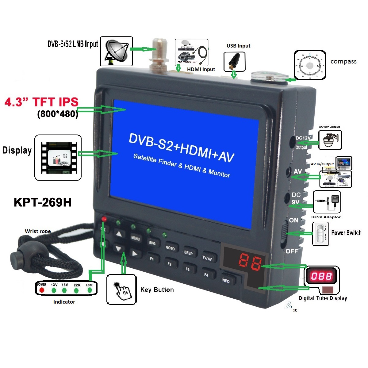 KPT-268H DVB-S2 SATELLITEFINDER FULL HD DIGITAL SATELLITE TV