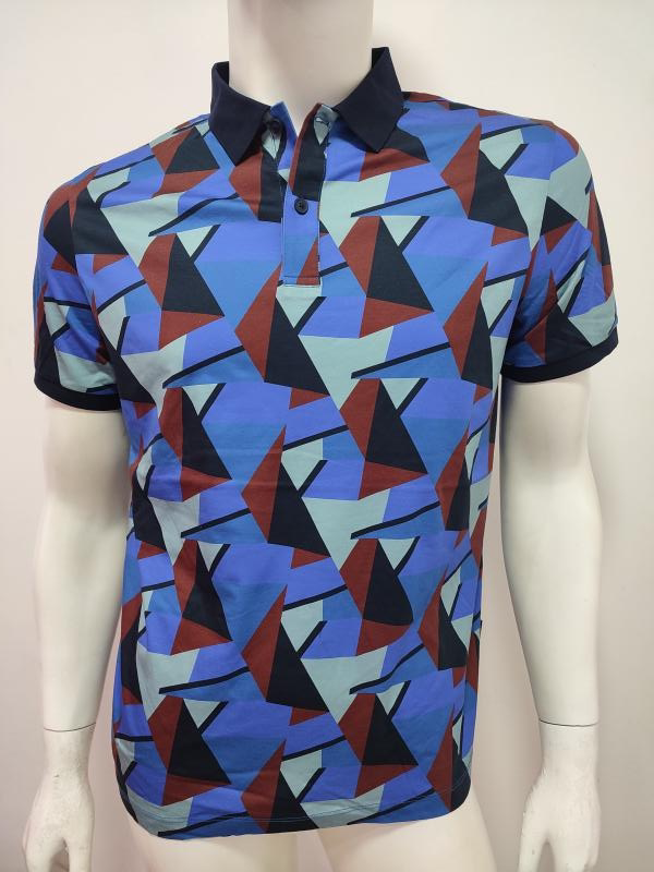 Bos Sample Men's Summer Collared Short-Sleeve T-Shirt in Mercerized Cotton with Fashionable Print, Chest Circumference 102