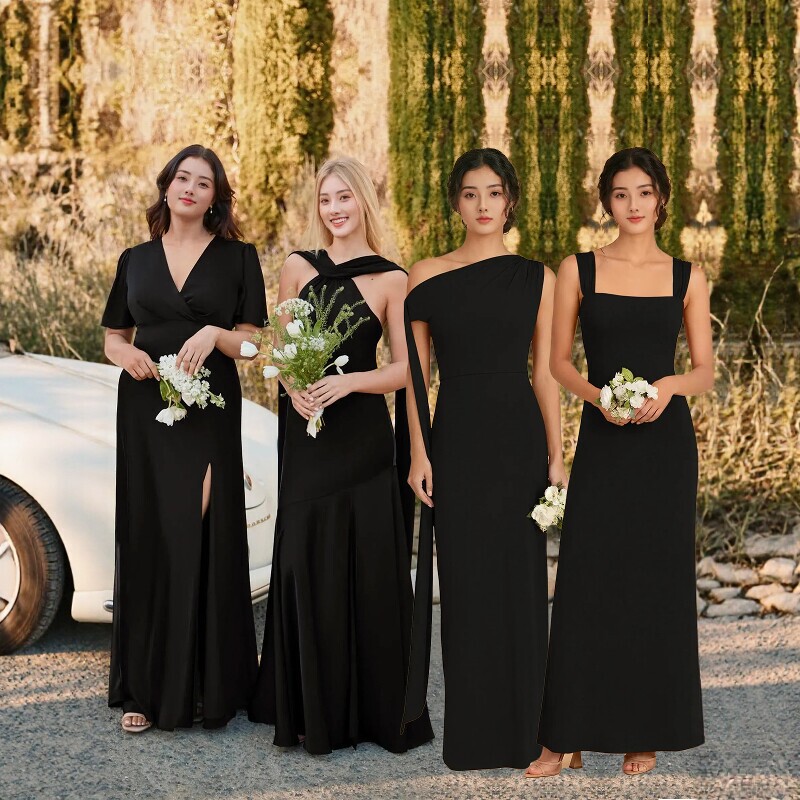 2026 Stunning Black Bridesmaid Dress, Long Satin Style, Elegant and Slimming, Suitable for Hosting Banquets and Can Be Worn Casually by the Bridesmaid Group 2026 Stunning Black Bridesmaid Dress, Long Satin Style, Elegant and Slimming, Suitable for Hosting Banquets and Can Be Worn Casually by the Bridesmaid Group