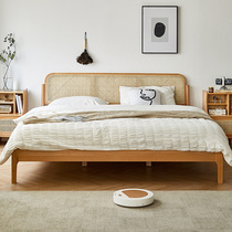 OD59 rattan bed Japanese style all solid wood bed modern simple 1 8 meter double bed new Chinese style beech bedroom retro