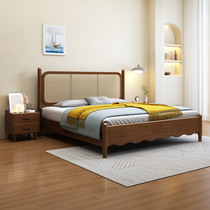 Simple Nordic rattan solid wood bed 1.8 meters small apartment 1.5 meters bed and breakfast single bed rubber wood master bedroom double bed