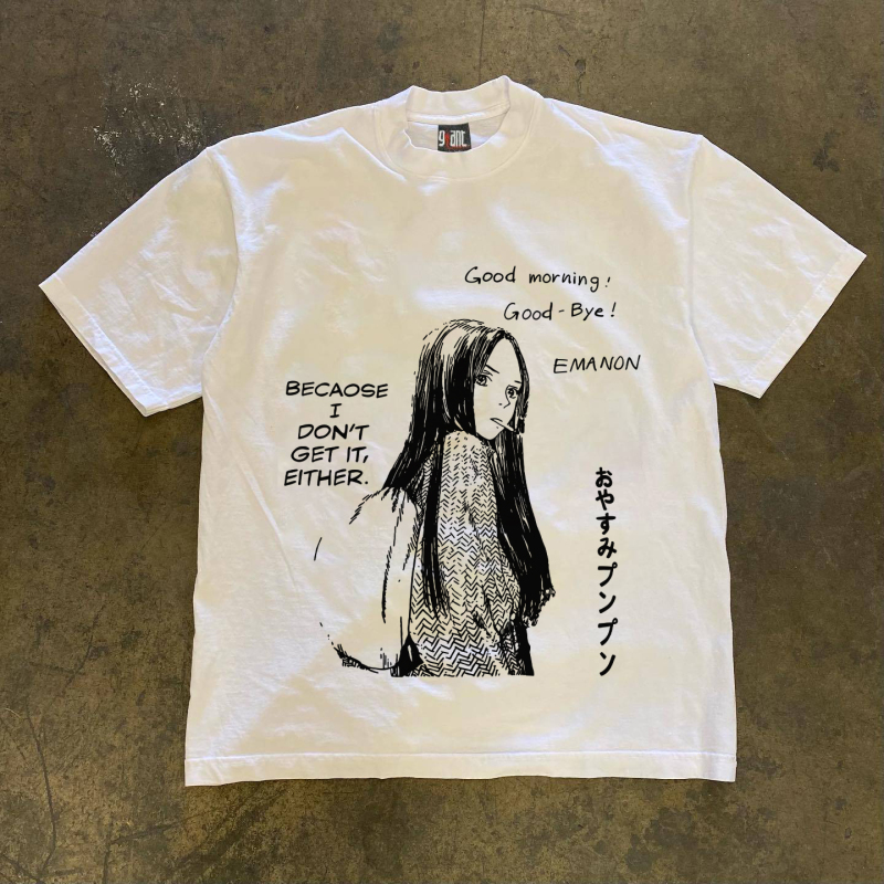 Earn Money to Buy a Sports Car, Pure Cotton 300g American Retro Anime Print Short-Sleeved Men's Two-Dimensional Top, Loose Fit for Summer Earn Money to Buy a Sports Car, Pure Cotton 300g American Retro Anime Print Short-Sleeved Men's Two-Dimensional Top, Loose Fit for Summer