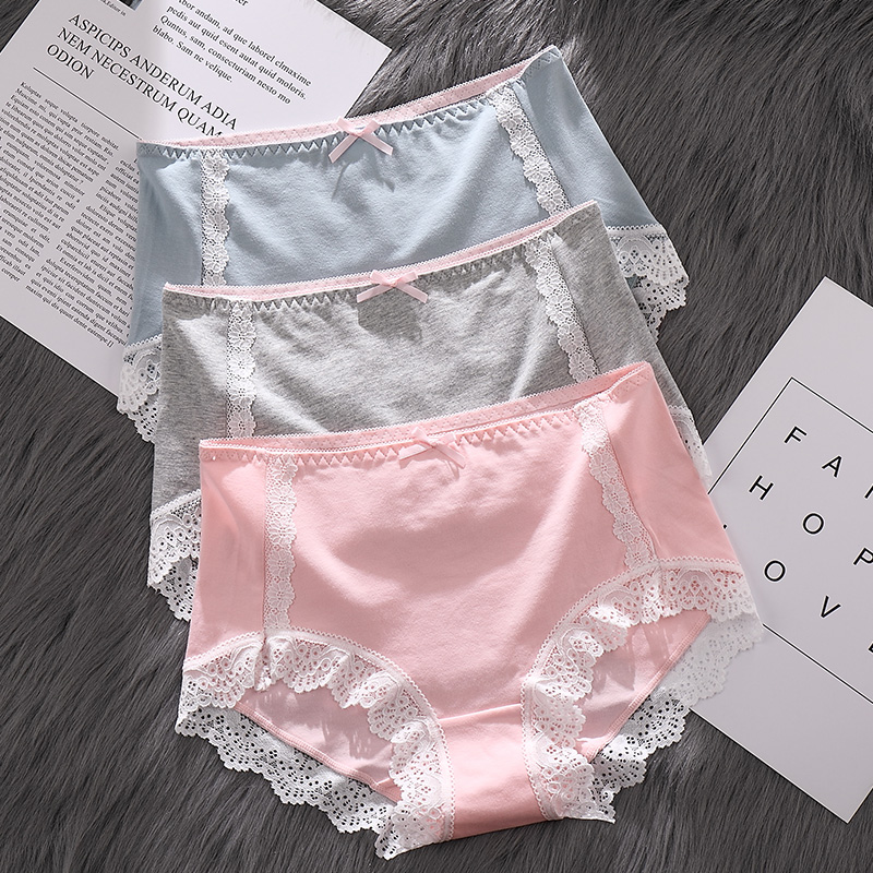 4 Dress Lady Briefs Pure Cotton Medium-high Waist Triangle Pants Women Feel Lace Cotton Fabric Lifting Hip Safety Pants Head Woman