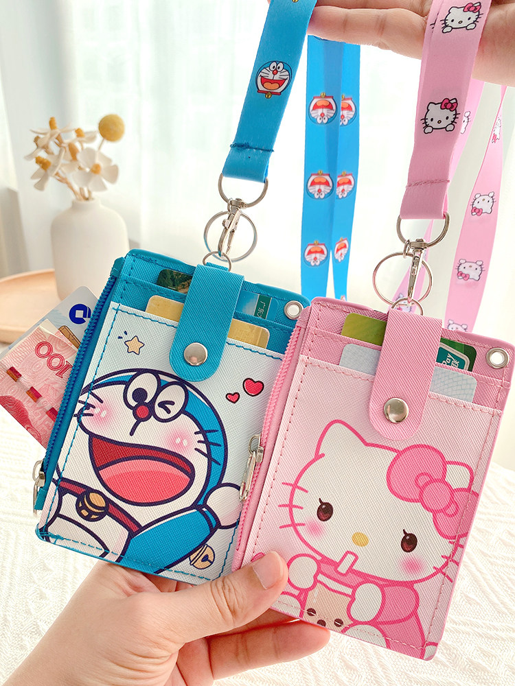 Cartoon Double-Sided Multi-Card Slot Campus Student Meal Card Zipper Neck Card Holder School Id Card Bus Card Id Card with Lanyard
