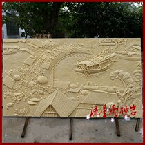 Meteor shower sandstone sculpture relief Qingming Shanghe figure FRP sandstone background wall hotel decoration materials