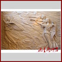 Meteor shower sandstone relief figure sculpture glass fiber reinforced plastic blowing figure sandstone background wall porch home decoration real estate materials