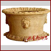 Sandstone relief garden landscape sandstone glass fiber reinforced plastic lion head flower pot home decoration Hotel Villa decoration materials