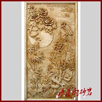 Meteor shower sandstone relief Chinese sculpture glass fiber reinforced plastic plum blossom night moon map sandstone background wall Hotel Villa decoration