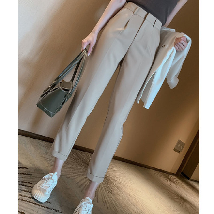 Spring Black Suit Pants Ladies Casual Ninth Pants Straight Loose High Waist Drape Work Professional Work Pants
