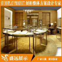 Glass display cabinet stainless steel jewelry cabinet high-end arc jewelry display cabinet shopping mall glass jewelry display cabinet