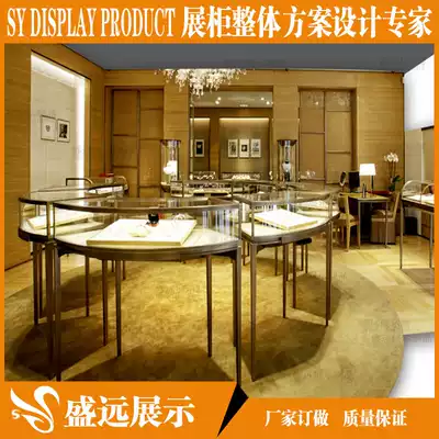 Glass display cabinet stainless steel jewelry cabinet high end arc jewelry display cabinet shopping mall glass jewelry display cabinet