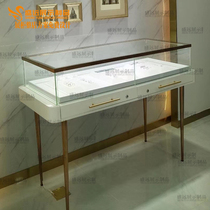 Custom wood paint marble jewelry cabinet jewelry glass counter gold jade metal glass jewelry counter