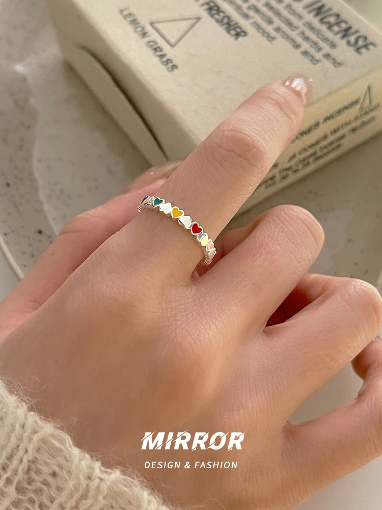 925 sterling silver drip oil love ring women's fine ring niche design tail ring joint ring student