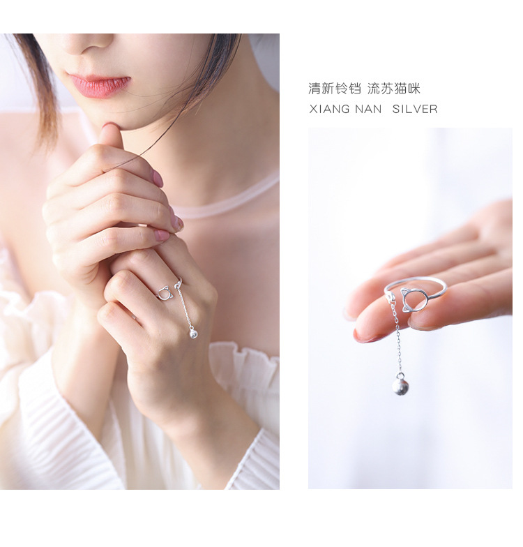Nhẫn chuông bạc sterling sterling 925 sinh viên hipster Nhật Bản và Hàn Quốc đơn giản cá tính tươi chỉ số nhẫn ngón tay nữ nhan vang