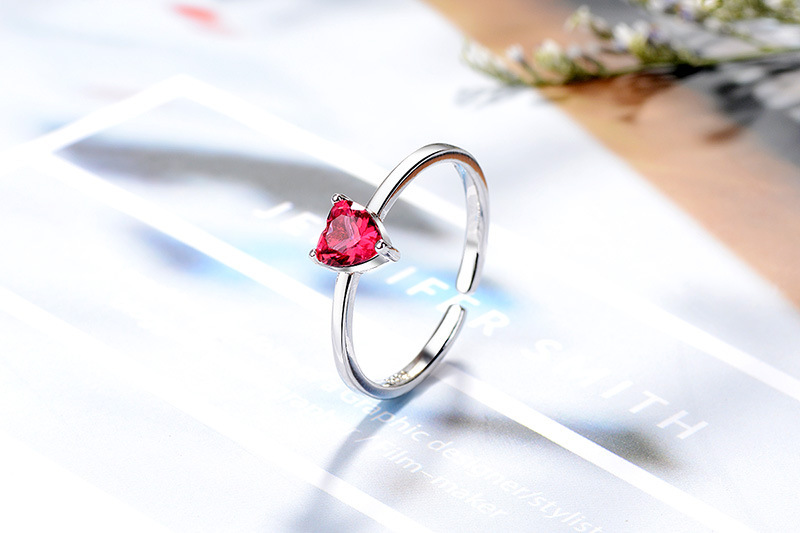 Phiên bản Hàn Quốc của nhẫn trắng kim cương đỏ tình yêu nhẫn mở nhẫn lựu đỏ hình trái tim nhẫn nữ quà tặng trang sức ngày Valentine mẫu nhẫn nam đẹp