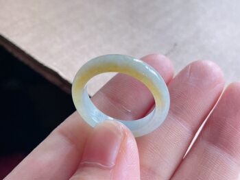 Myanmar natural jade a grade yellow jade ring 19.5-5.4-3.4mm