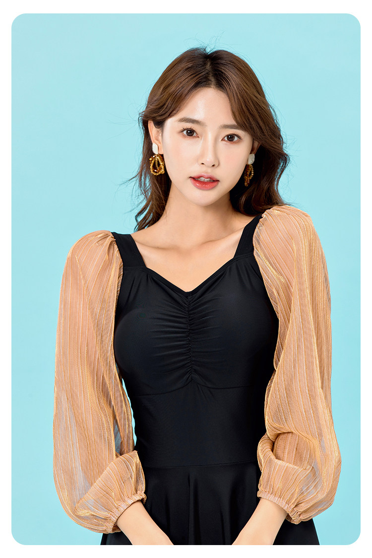 Foreign trade Step up the ladies Fat girl's sister Waist Display Slim Swimsuit Black High Waist Small Gown Long Sleeve Swimsuit