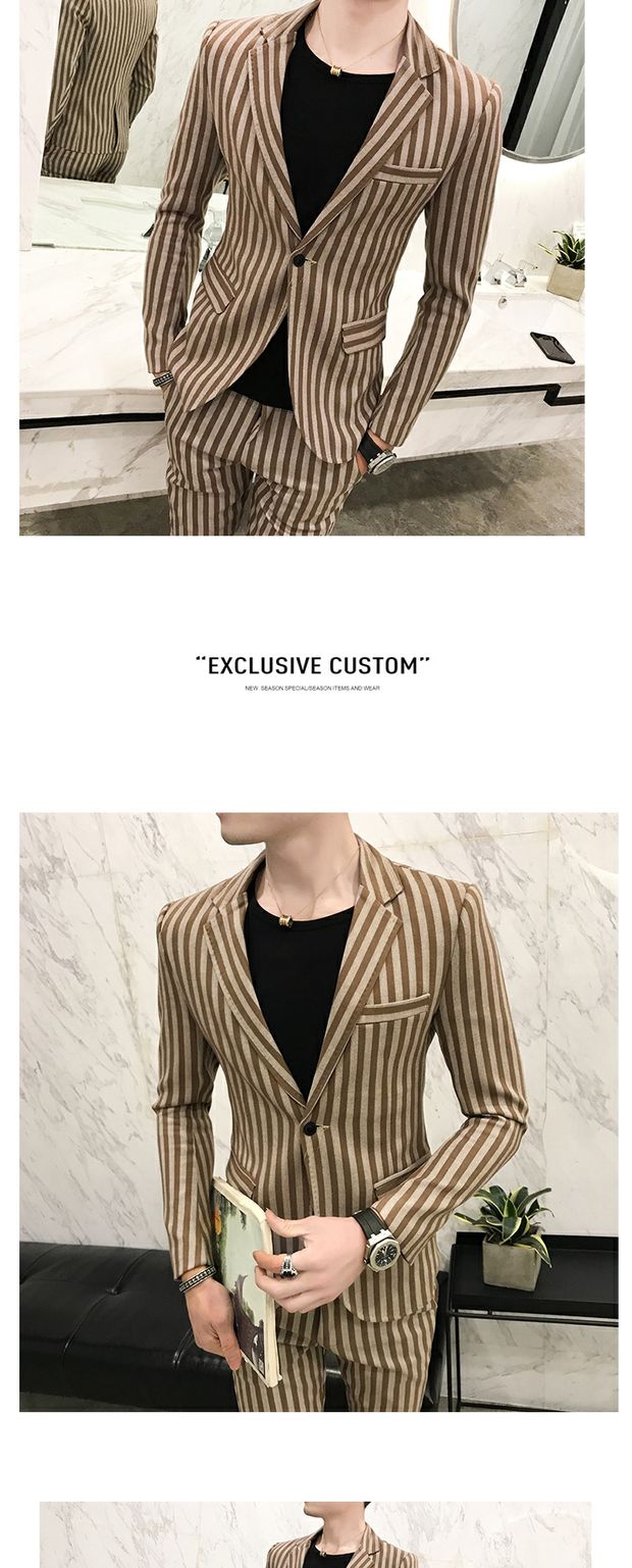 Bộ đồ vest nam ba mảnh phù hợp với Hàn Quốc Slim cổ điển sọc nóng miễn phí khóa đơn đêm làm việc nhỏ phù hợp với thủy triều quần nam