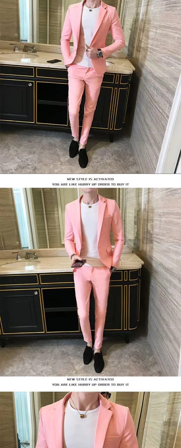 Phù hợp với màu xanh lá cây phù hợp với nam giới chặt chẽ màu đơn nút miễn phí nóng hai mảnh thời trang hộp đêm thanh