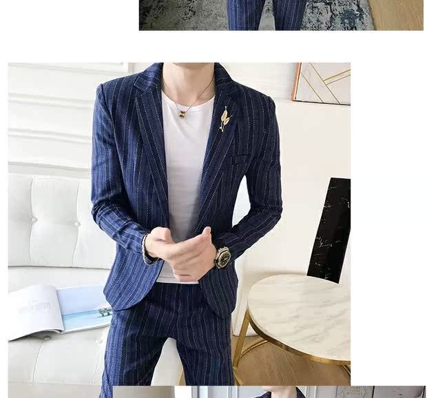 Bộ đồ sọc dài tay phù hợp với nam phiên bản Hàn Quốc của bộ đồ hộp đêm thời trang nóng bỏng miễn phí thanh công sở giản dị vest nam