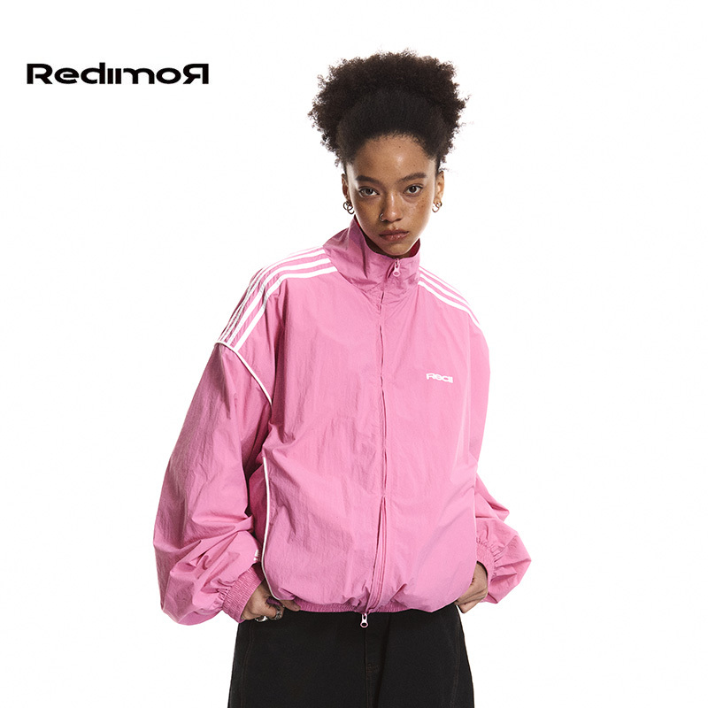 Redimor Pink Couple Style American Jacket Windproof Spring and Autumn Short Coat Sports Embroidered Top for Women and Men