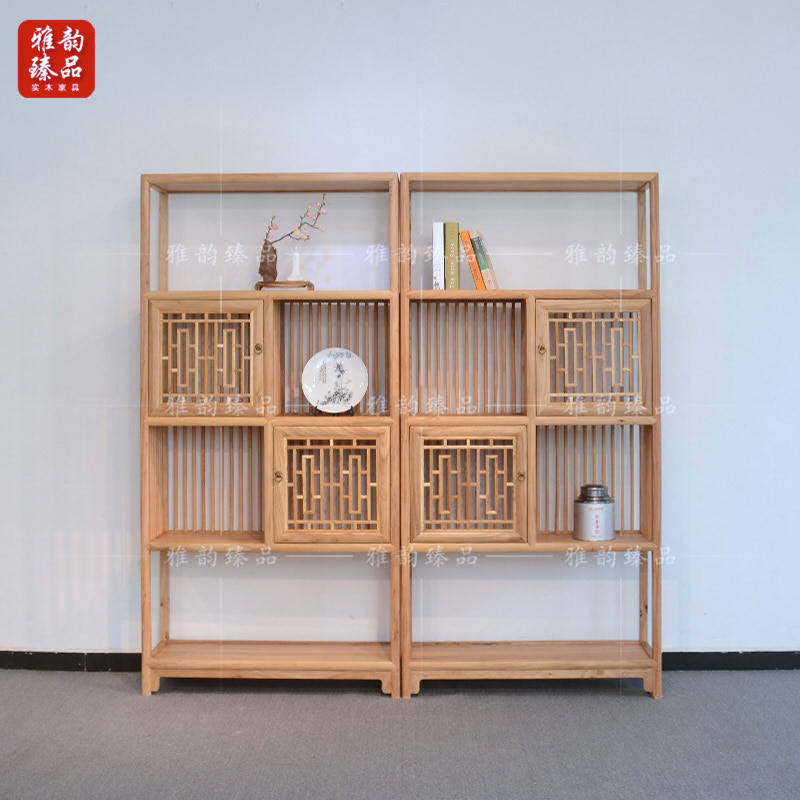 Old elm Chinese-style paint-free Bogu bookshelf antique bookcase combination simple solid wood storage storage display cabinet