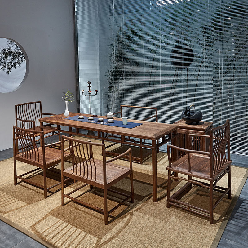 Chinese style tea chair solid wood paint-free old elm tea room tea table leisure table tea ceremony table best-selling black walnut furniture custom-made
