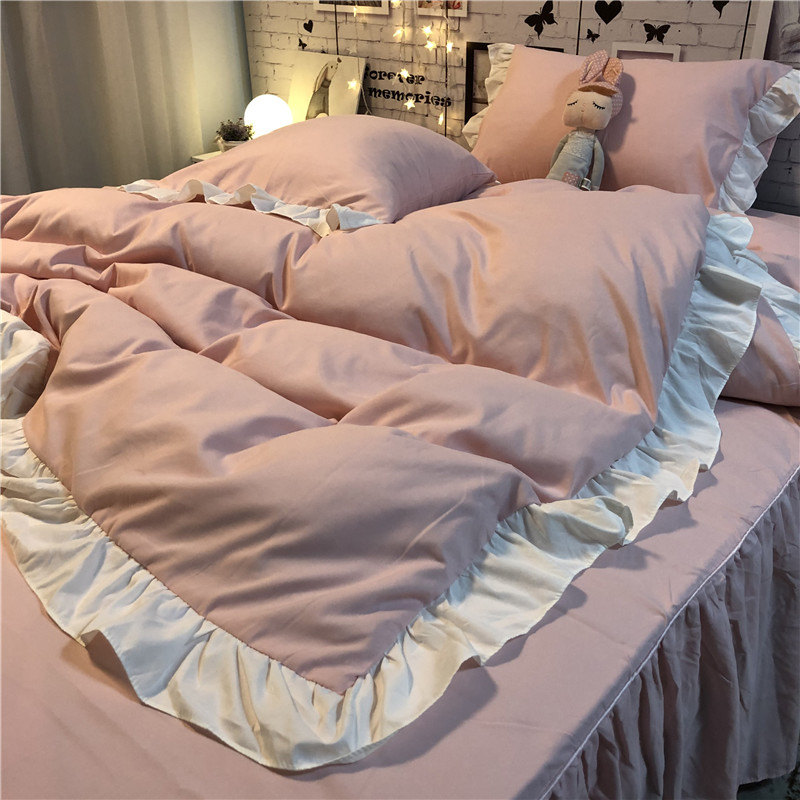 Italian IMOM Korean princess style four-piece lace quilt cover sheet washed cotton girl heart sheet bed skirt