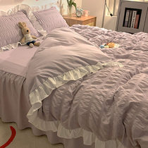 Italian IMOM Teenage Girl Hearts Four Sets Princess Wind Lace quilt washed cotton beds bedding 4 Three sets