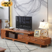  Solid wood TV cabinet Simple modern new Chinese style floor cabinet Telescopic small apartment living room furniture set combination TV cabinet