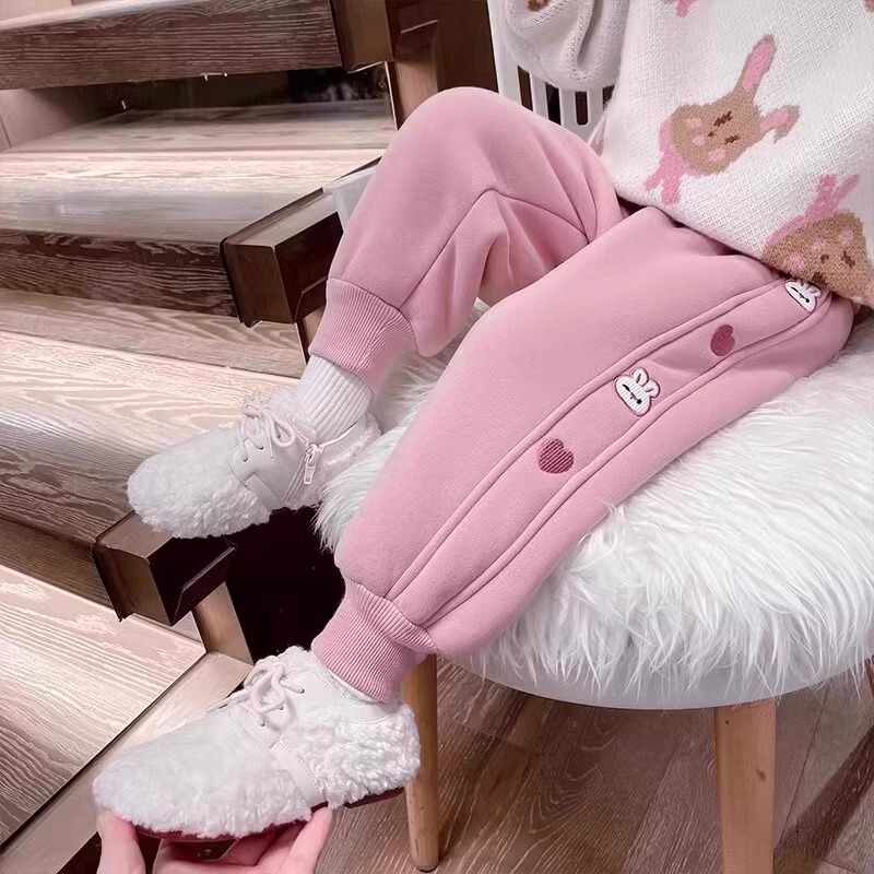 Girls' Pants Spring and Autumn Style Integrated Thin Fleece 2026 New Sweatpants Fleece-Lined Thickened Baby Winter Warm Pants Cotton Pants