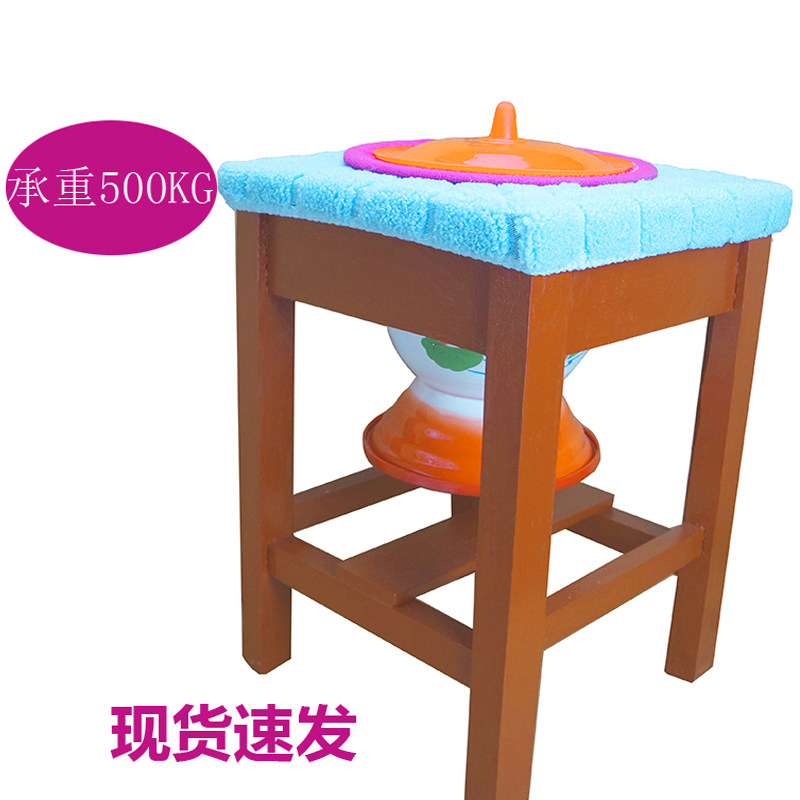 Quiet-language bamboo-wood spittoon rack solid wood toilet for pregnant women The old people use bedpan bedside large enamel spittoon