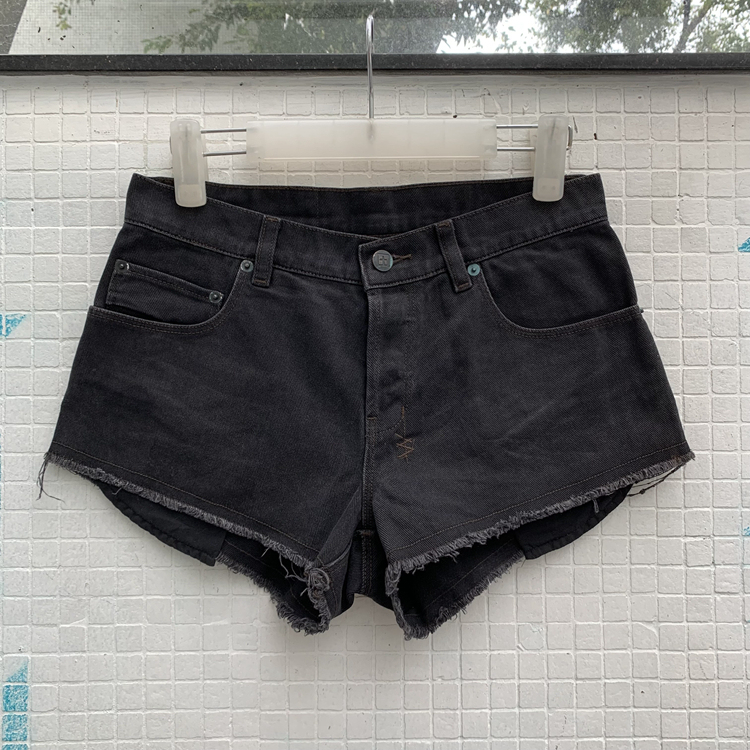 Ksubi Women's Black Denim Shorts with Exposed Pockets, Sample Size 26