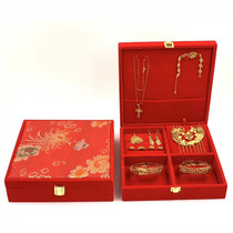 Gold jewelry box Red velvet dragon brocade cloth bracelet Multi-piece set Gift packaging storage box Wedding celebration bride dowry