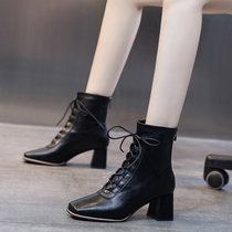 Chelsea Short Boots Woman 2022 Autumn Winter New Coarse Heel Net Red Slim Boots Martin Boots Suede High Heel Zip