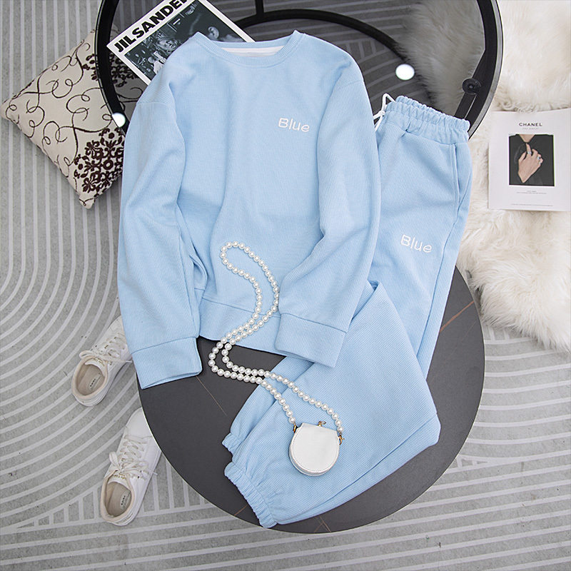 Sports Casual Suit for Women 2026 Autumn Fashionable and Elegant Age-Reducing Sweatshirt Stylish Blue Petite Blue Two-Piece Set