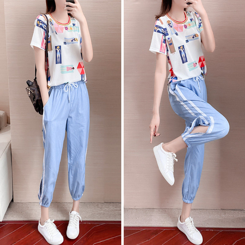 European Station Fashion Suit Women Summer 2022 New Korean Version Trendy Foreign Pie 90% Pants Casual Sportswear Two Sets