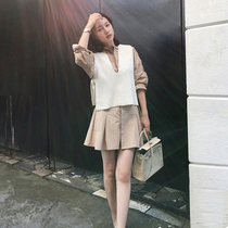 European station French temperament sweater vest two-piece suit womens 2020 autumn new long-sleeved bottom shirt dress