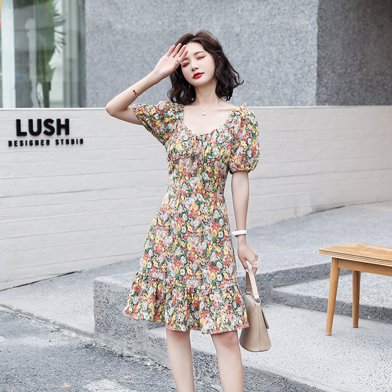 2020 Summer new section First love Balloon Flower's Fancy Dress woman French style salt can be sweetened with slim agaric side dresses