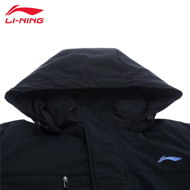 Li Ning down jacket ຜູ້ຊາຍລະດູຫນາວກາງ-ຍາວສີດໍາກິລາອົບອຸ່ນ windproof ເປັດລົງ hooded ປົກກະຕິ AYMS415