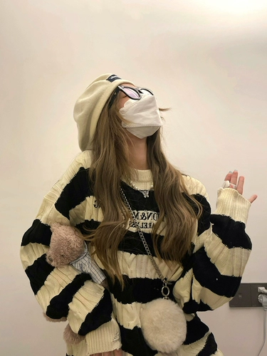 Ретро трикотажный свитер для влюбленных, демисезонный лонгслив, длинный комплект, свободный крой