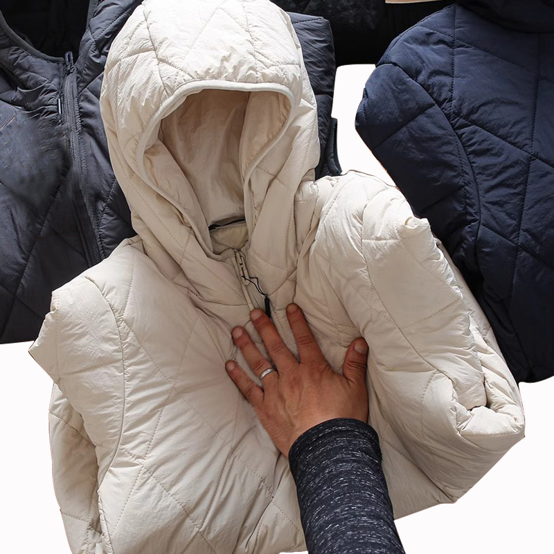 Musonmu Silk Cotton Warm Fleece Lightweight Waterproof Windproof Diamond Quilted Autumn and Winter Hooded Cotton Jacket for Men